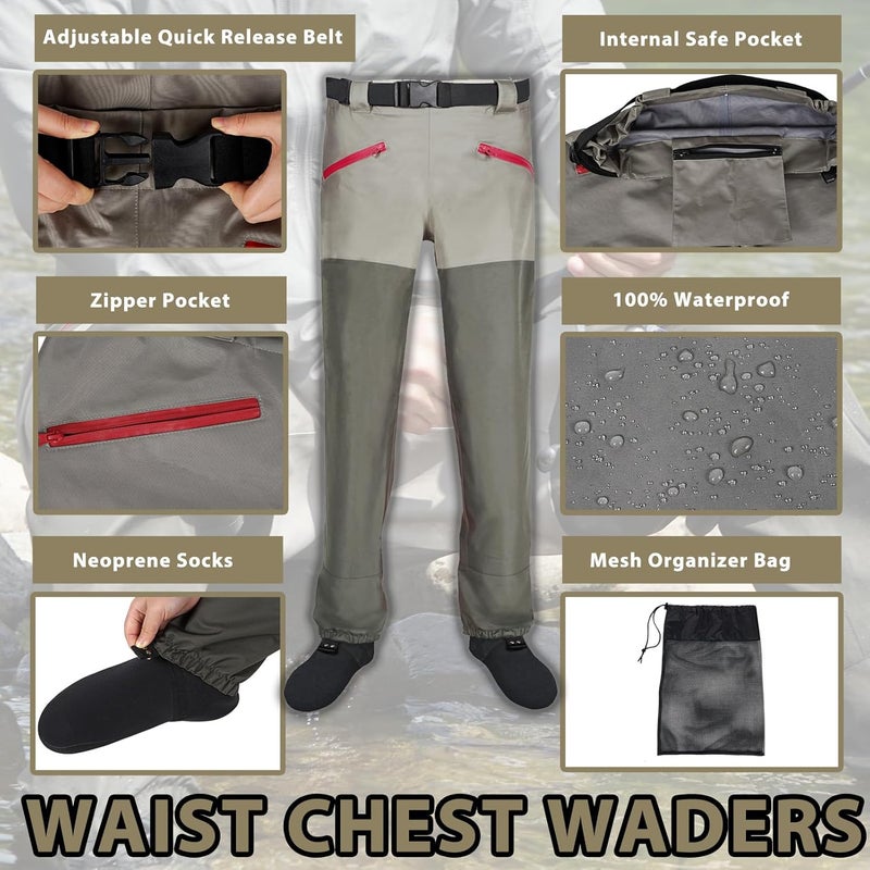 JUSTOOP Store Waist Wader Pants for Men and Women, 3-Ply Breathable Waterproof Fishing Waders with Pockets and Durable Stockingfoot - Image 2